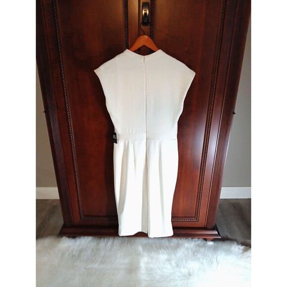 NWT EXPRESS Women's Size M Ivory Midi Dress w/Pleated and Draped Bodice Lined - Picture 5 of 10